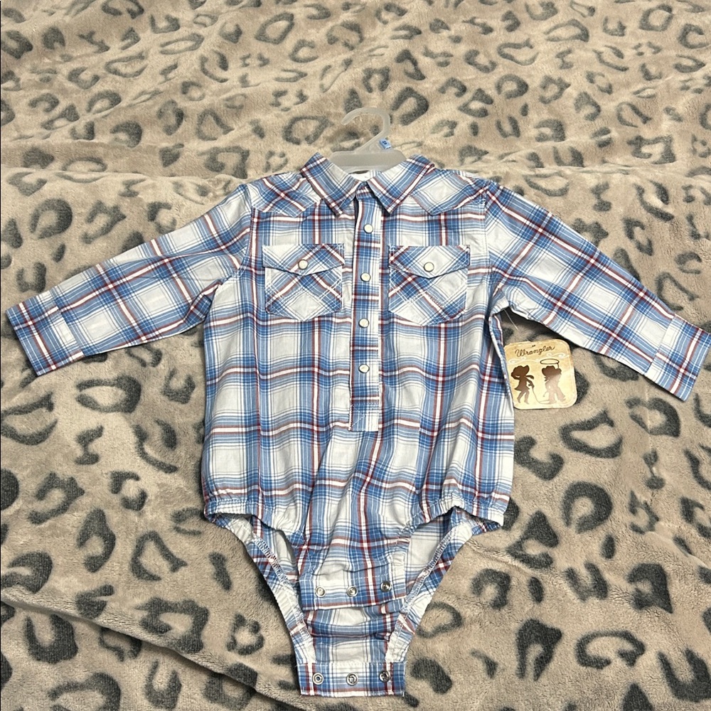 Blue and White Plaid Baby Onesie
